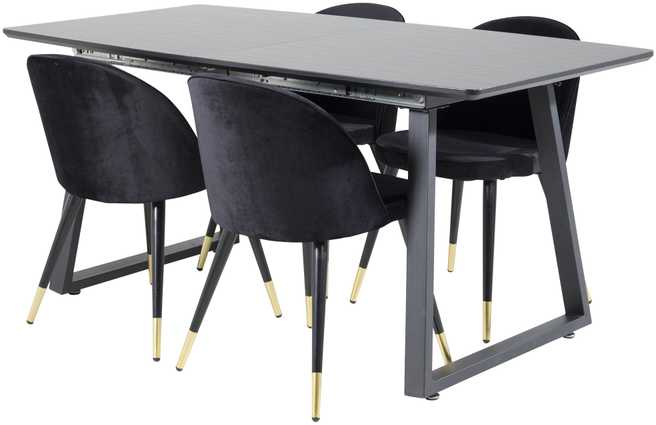 Venture Design Valgomojo stalas, Inca ištraukiamas stalas, 75x160x85 cm, Juodas + Veltinio valgomasis kėdė, 57x76.5x50 cm, Juoda