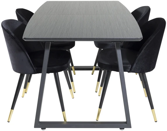 Venture Design Valgomojo stalas, Inca ištraukiamas stalas, 75x160x85 cm, Juodas + Veltinio valgomasis kėdė, 57x76.5x50 cm, Juoda