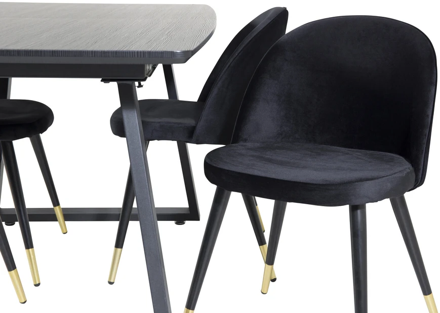Venture Design Valgomojo stalas, Inca ištraukiamas stalas, 75x160x85 cm, Juodas + Veltinio valgomasis kėdė, 57x76.5x50 cm, Juoda