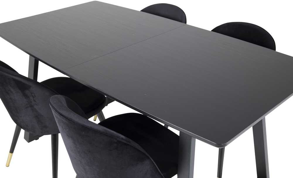 Venture Design Valgomojo stalas, Inca ištraukiamas stalas, 75x160x85 cm, Juodas + Veltinio valgomasis kėdė, 57x76.5x50 cm, Juoda