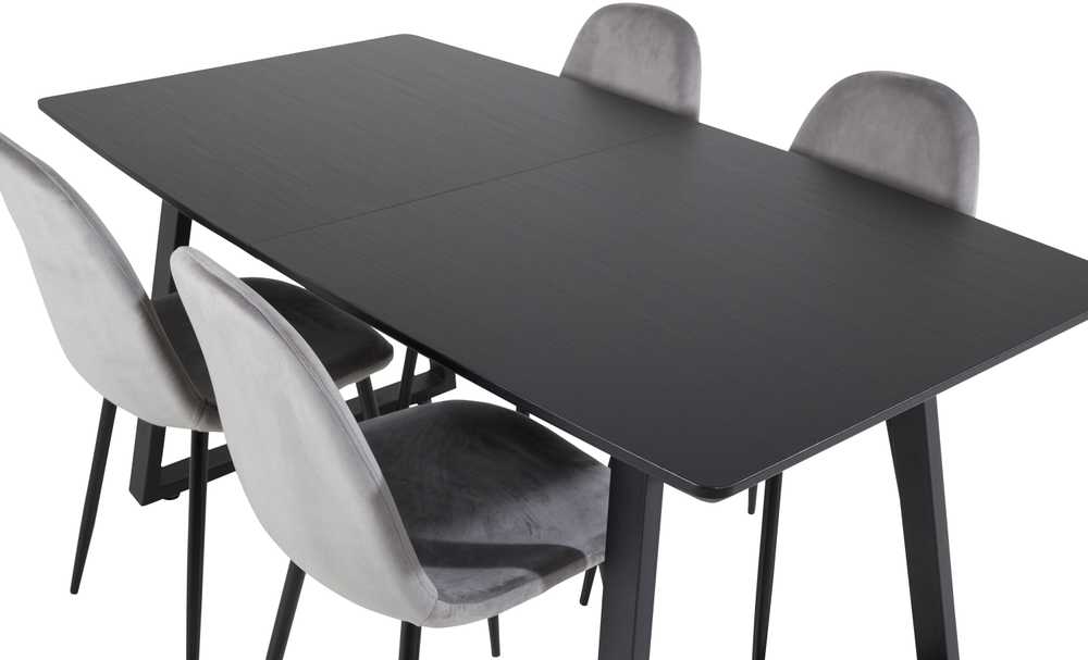 Venture Design Valgomojo stalas, Inka, 75x160x85 cm, Juodas, Valgomasis kėdė, Polaris, 53.3x88x42.5 cm, Šviesiai pilka