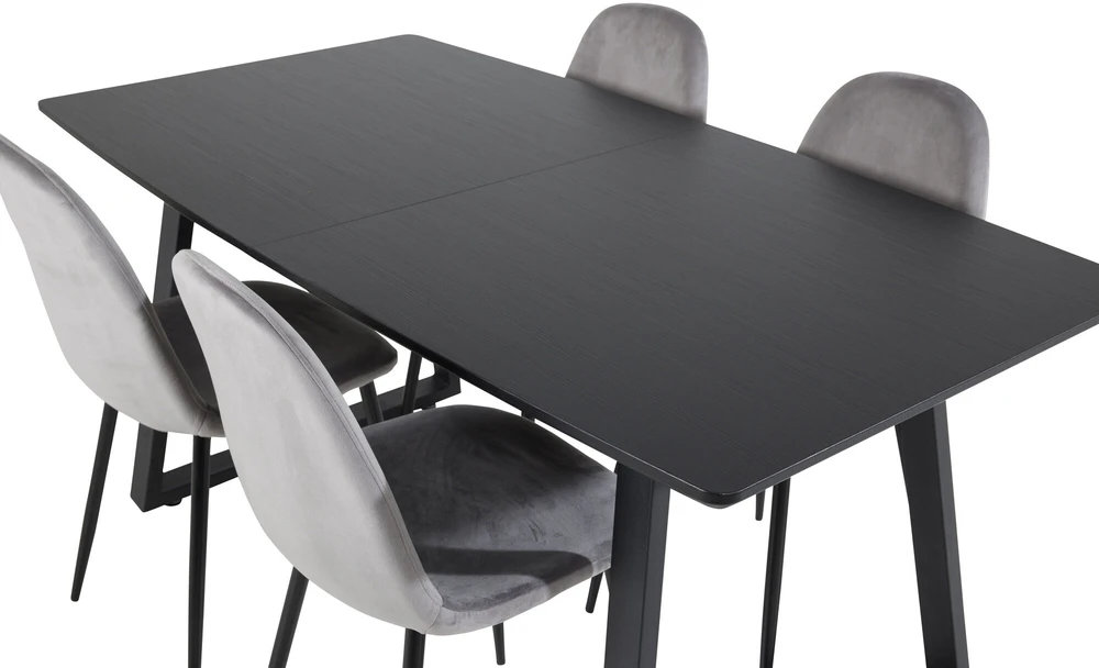 Venture Design Valgomojo stalas, Inka, 75x160x85 cm, Juodas, Valgomasis kėdė, Polaris, 53.3x88x42.5 cm, Šviesiai pilka