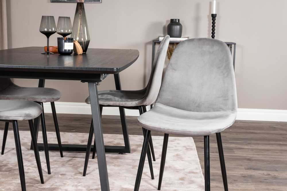 Venture Design Valgomojo stalas, Inka, 75x160x85 cm, Juodas, Valgomasis kėdė, Polaris, 53.3x88x42.5 cm, Šviesiai pilka