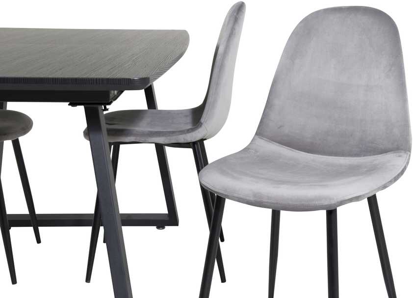 Venture Design Valgomojo stalas, Inka, 75x160x85 cm, Juodas, Valgomasis kėdė, Polaris, 53.3x88x42.5 cm, Šviesiai pilka