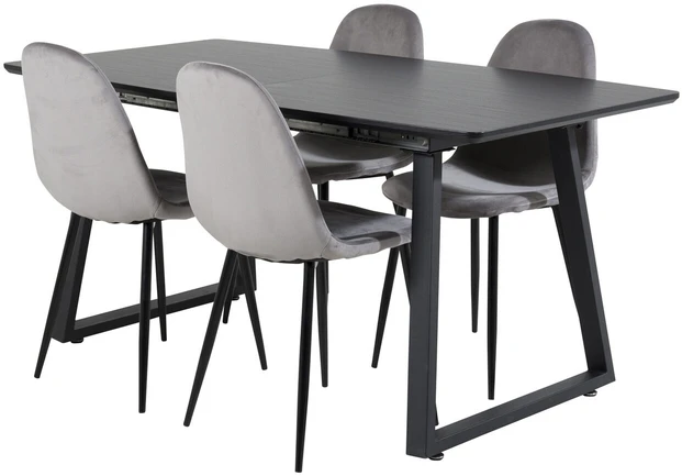 Venture Design Valgomojo stalas, Inka, 75x160x85 cm, Juodas, Valgomasis kėdė, Polaris, 53.3x88x42.5 cm, Šviesiai pilka