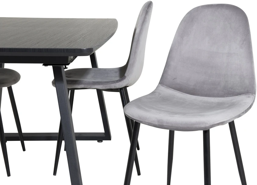 Venture Design Valgomojo stalas, Inka, 75x160x85 cm, Juodas, Valgomasis kėdė, Polaris, 53.3x88x42.5 cm, Šviesiai pilka