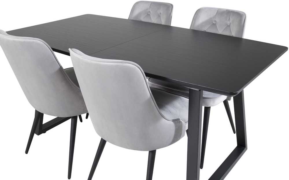 Venture Design Valgomojo stalas, Inka ištraukiamas stalas, 75x160x85 cm, Juodas + Valgomasis kėdė, Velve Deluxe, 66x88.5x50 cm, Šviesiai pilka