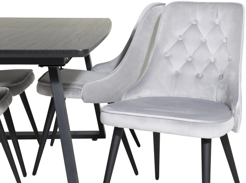 Venture Design Valgomojo stalas, Inka ištraukiamas stalas, 75x160x85 cm, Juodas + kėdė, Velve Deluxe, Šviesiai pilka