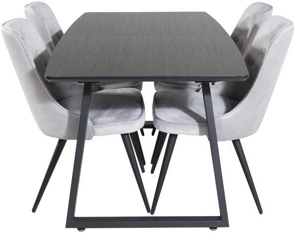 Venture Design Valgomojo stalas, Inka ištraukiamas stalas, 75x160x85 cm, Juodas + Valgomasis kėdė, Velve Deluxe, 66x88.5x50 cm, Šviesiai pilka