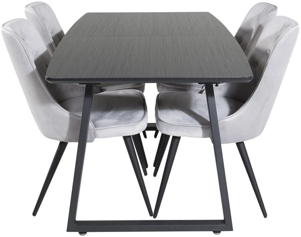 Venture Design Valgomojo stalas, Inka ištraukiamas stalas, 75x160x85 cm, Juodas + kėdė, Velve Deluxe, Šviesiai pilka