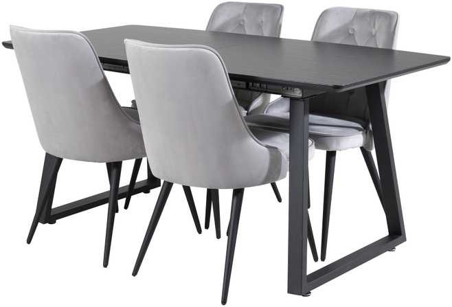 Venture Design Valgomojo stalas, Inka ištraukiamas stalas, 75x160x85 cm, Juodas + Valgomasis kėdė, Velve Deluxe, 66x88.5x50 cm, Šviesiai pilka