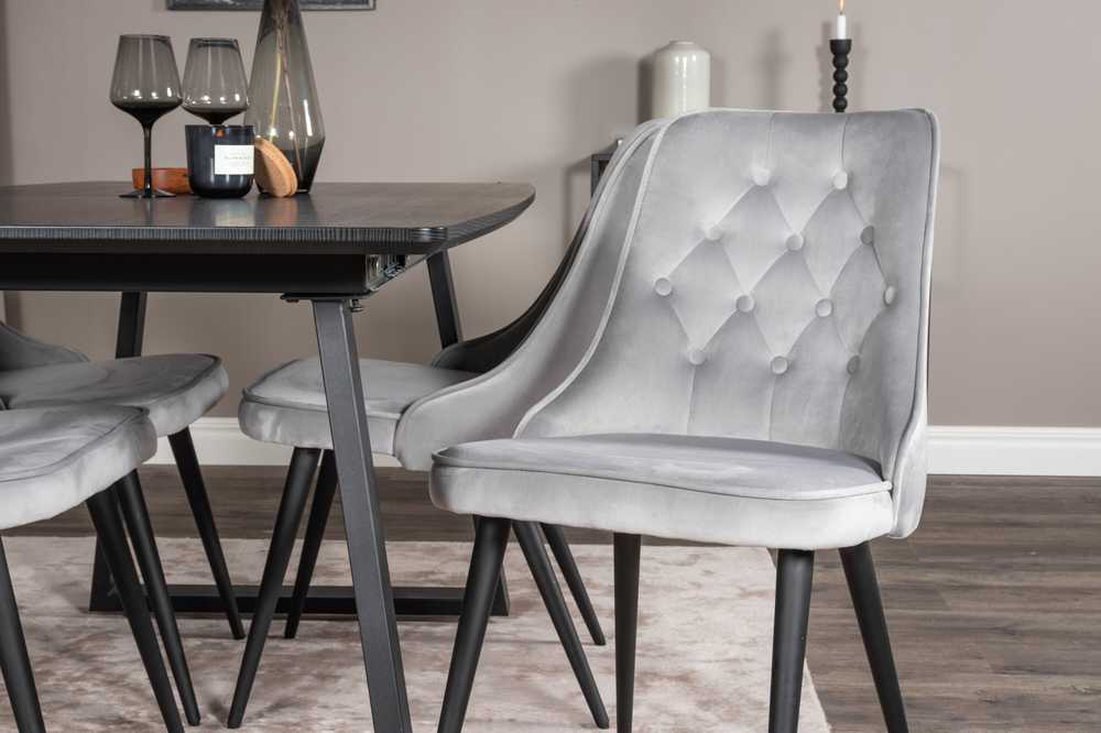Venture Design Valgomojo stalas, Inka ištraukiamas stalas, 75x160x85 cm, Juodas + Valgomasis kėdė, Velve Deluxe, 66x88.5x50 cm, Šviesiai pilka