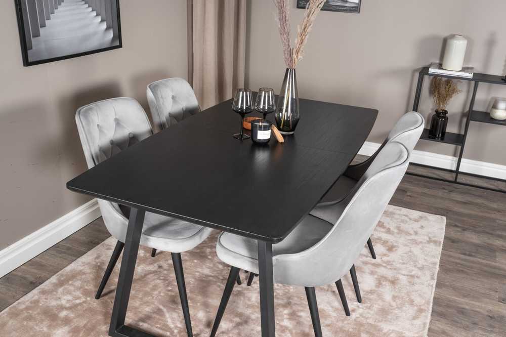 Venture Design Valgomojo stalas, Inka ištraukiamas stalas, 75x160x85 cm, Juodas + Valgomasis kėdė, Velve Deluxe, 66x88.5x50 cm, Šviesiai pilka