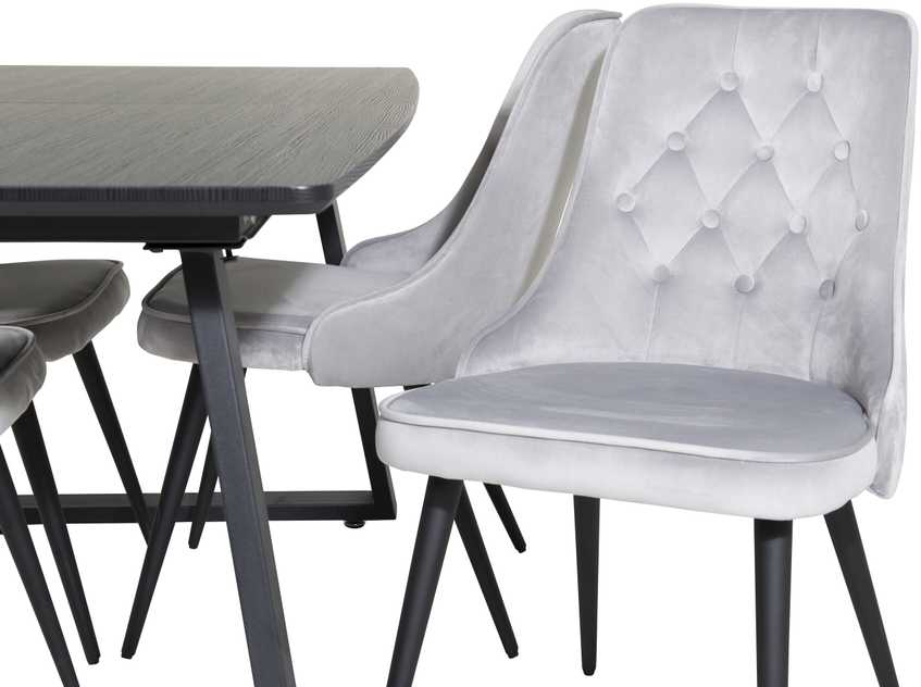 Venture Design Valgomojo stalas, Inka ištraukiamas stalas, 75x160x85 cm, Juodas + Valgomasis kėdė, Velve Deluxe, 66x88.5x50 cm, Šviesiai pilka