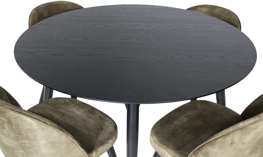 Venture Design Valgomojo stalas ir kėdės rinkinys, Dipp ir aksomas, 115cm ir 57x76.5x50 cm, Juoda ir dulkių žalia