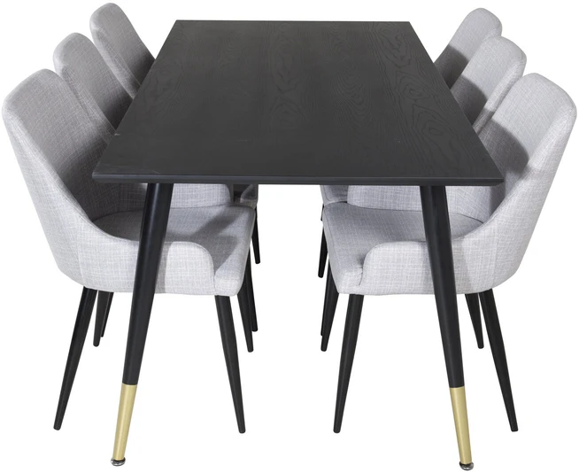 Venture Design Valgomojo stalas ir kėdės rinkinys, Dipp ir Plaza, 180x90 cm, Juoda ir Šviesiai Pilka