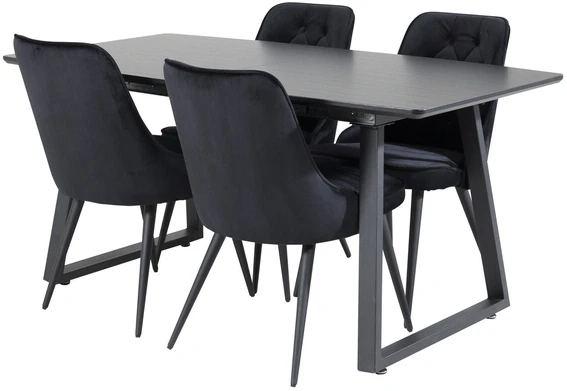 Venture Design Valgomojo stalas ir kėdės rinkinys, Inca ir aksomo prabanga, 75x160x85 cm ir 66x88.5x50 cm, Juoda