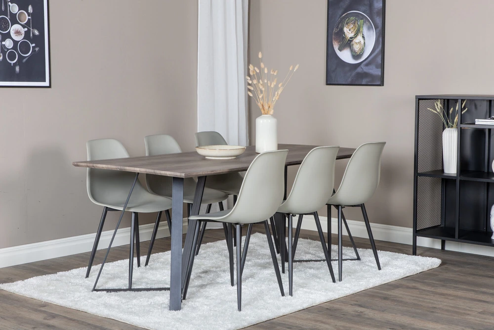 Venture Design Valgomojo stalas ir kėdės komplektas, Marina ir Polar, 180x90 cm ir 81x45.5 cm, Pilka ir Juoda