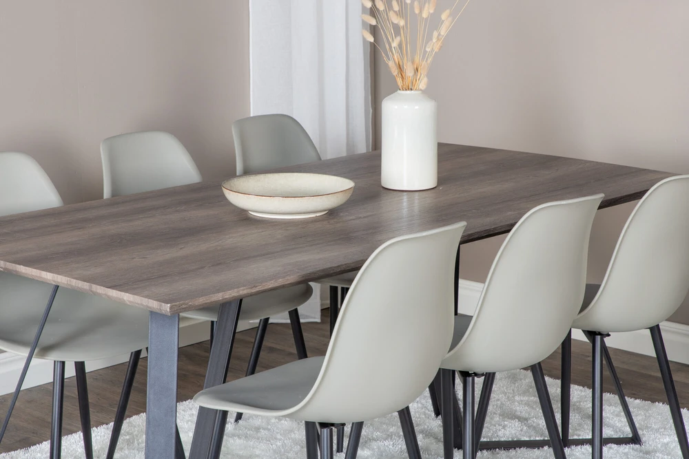 Venture Design Valgomojo stalas ir kėdės komplektas, Marina ir Polar, 180x90 cm ir 81x45.5 cm, Pilka ir Juoda