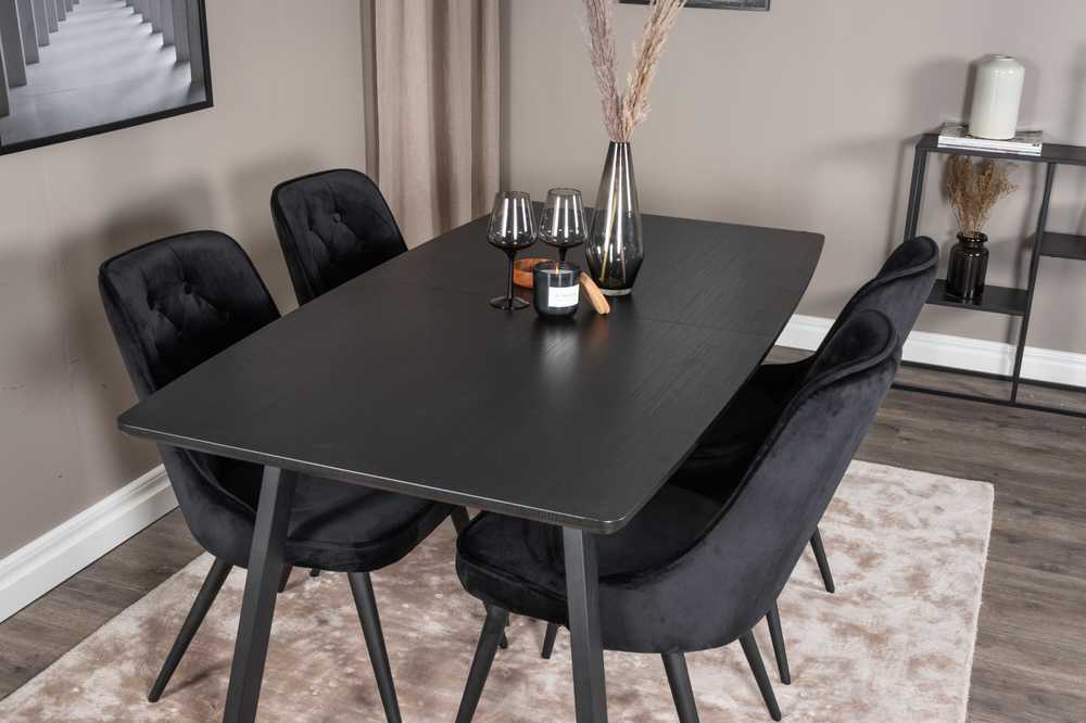 Venture Design Valgomojo stalas ir kėdės rinkinys, Inca ir aksomo prabanga, 75x160x85 cm ir 66x88.5x50 cm, Juoda