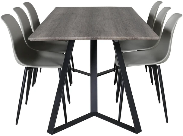 Venture Design Valgomojo stalas ir kėdės komplektas, Marina ir Polar, 180x90 cm ir 81x45.5 cm, Pilka ir Juoda