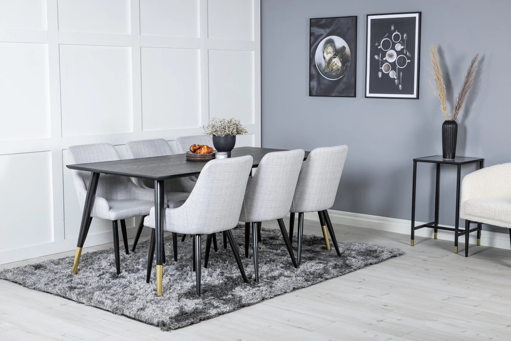 Venture Design Valgomojo stalas ir kėdės rinkinys, Dipp ir Plaza, 180x90 cm, Juoda ir Šviesiai Pilka
