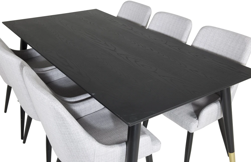 Venture Design Valgomojo stalas ir kėdės rinkinys, Dipp ir Plaza, 180x90 cm, Juoda ir Šviesiai Pilka