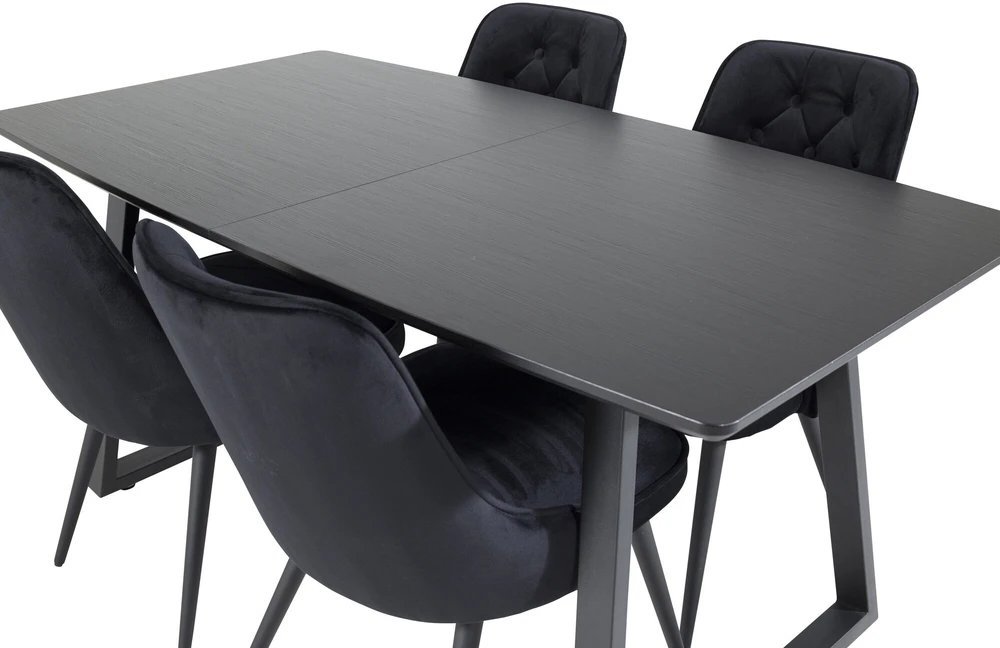 Venture Design Valgomojo stalas ir kėdės rinkinys, Inca ir aksomo prabanga, 75x160x85 cm ir 66x88.5x50 cm, Juoda