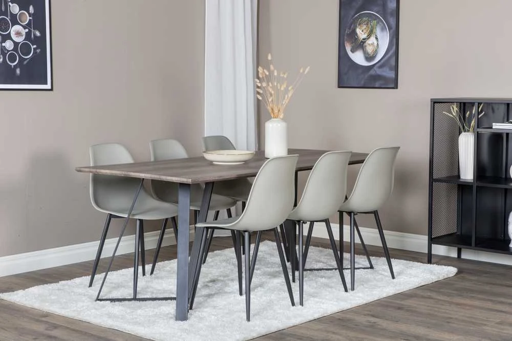 Venture Design Valgomojo stalas ir kėdės komplektas, Marina ir Polar, 180x90 cm ir 81x45.5 cm, Pilka ir Juoda