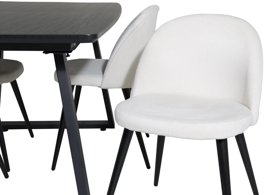 Venture Design Valgomojo stalas ir kėdės rinkinys, Inka ir aksomas, stalas: 75x160x85 cm, kėdė: 57x76.5x50 cm, juoda ir bėžinioji