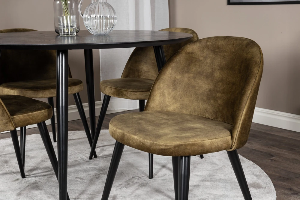 Venture Design Valgomojo stalas ir kėdės rinkinys, Dipp ir aksomas, 115cm ir 57x76.5x50 cm, Juoda ir dulkių žalia