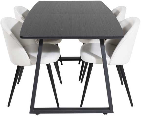 Venture Design Valgomojo stalas ir kėdės rinkinys, Inka ir aksomas, stalas: 75x160x85 cm, kėdė: 57x76.5x50 cm, juoda ir beždžioji