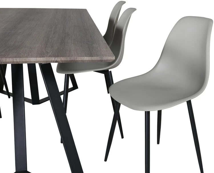 Venture Design Valgomojo stalas ir kėdės komplektas, Marina ir Polar, 180x90 cm ir 81x45.5 cm, Pilka ir Juoda