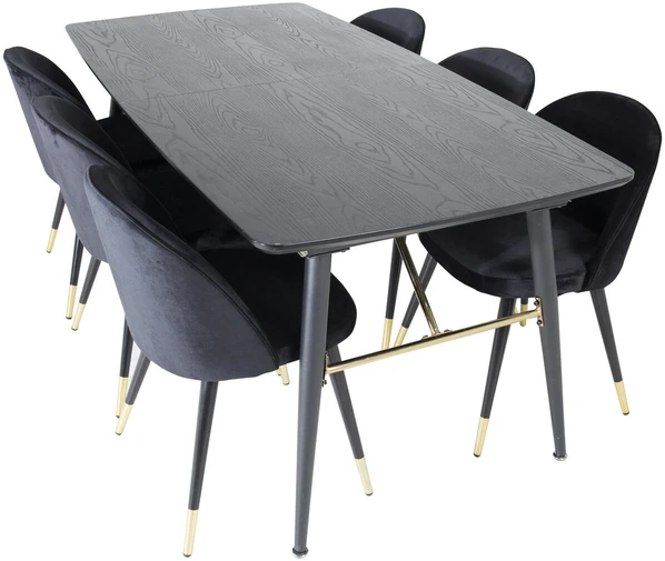 Venture Design Valgomojo stalas ir kėdės rinkinys, aukso spalvos pratęsimas, 180x85 cm ir 57x50 cm, juoda