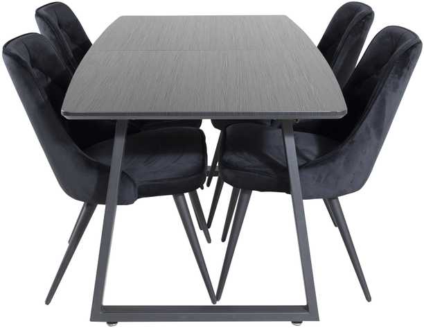 Venture Design Valgomojo stalas ir kėdės rinkinys, Inca ir aksomo prabanga, 75x160x85 cm ir 66x88.5x50 cm, Juoda