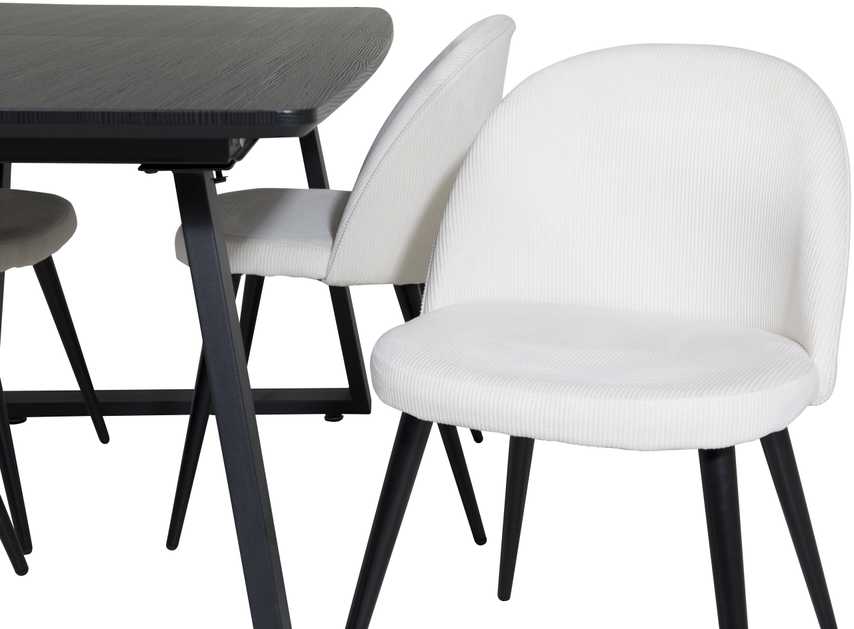 Venture Design Valgomojo stalas ir kėdės rinkinys, Inka ir aksomas, stalas: 75x160x85 cm, kėdė: 57x76.5x50 cm, juoda ir beždžioji