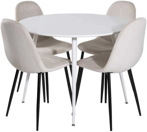 Venture Design Valgomojo stalas ir kėdės rinkinys, Plaza ir Polar, 100x53.3 cm, Balta ir kreminė.