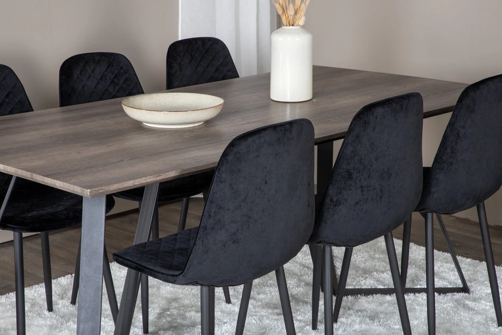 Venture Design Valgomojo stalas ir kėdės rinkinys, Marina ir Polar Diamond, 180x90 cm ir 52x86 cm, Juoda ir Pilka