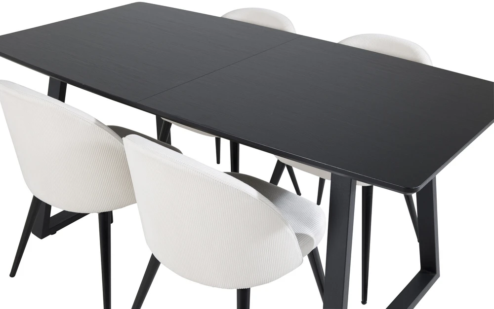 Venture Design Valgomojo stalas ir kėdės rinkinys, Inka ir aksomas, stalas: 75x160x85 cm, kėdė: 57x76.5x50 cm, juoda ir bėžinioji