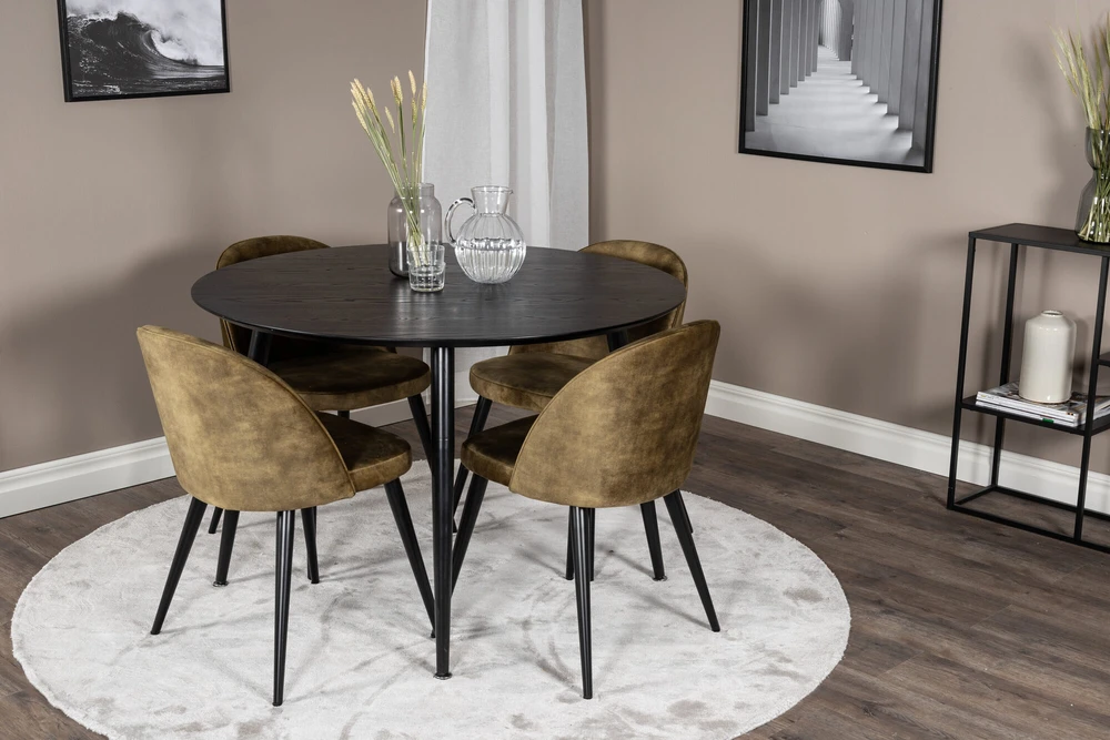 Venture Design Valgomojo stalas ir kėdės rinkinys, Dipp ir aksomas, 115cm ir 57x76.5x50 cm, Juoda ir dulkių žalia