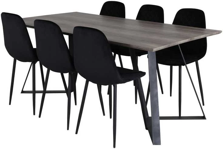 Venture Design Valgomojo stalas ir kėdės rinkinys, Marina ir Polar Diamond, 180x90 cm ir 52x86 cm, Juoda ir Pilka