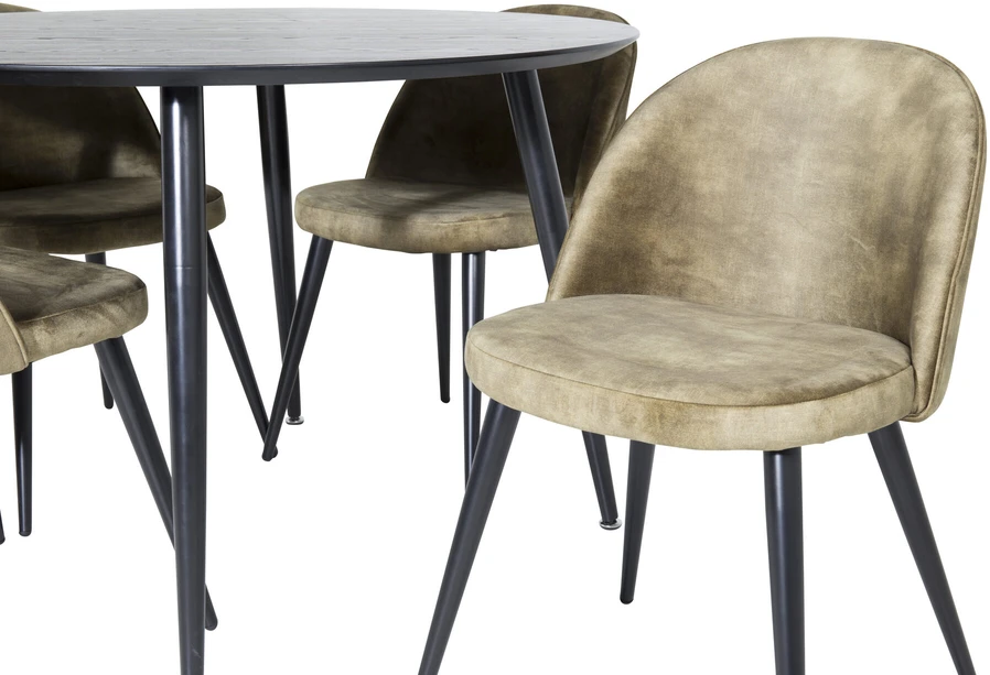 Venture Design Valgomojo stalas ir kėdės rinkinys, Dipp ir aksomas, 115cm ir 57x76.5x50 cm, Juoda ir dulkių žalia