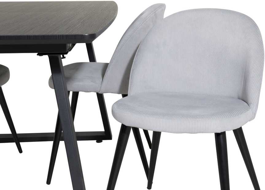 Venture Design Valgomojo stalas ir kėdės komplektas, Inka ir aksomas, stalas: 75x160x85 cm, kėdė: 57x76.5x50 cm, juoda ir šviesiai pilka