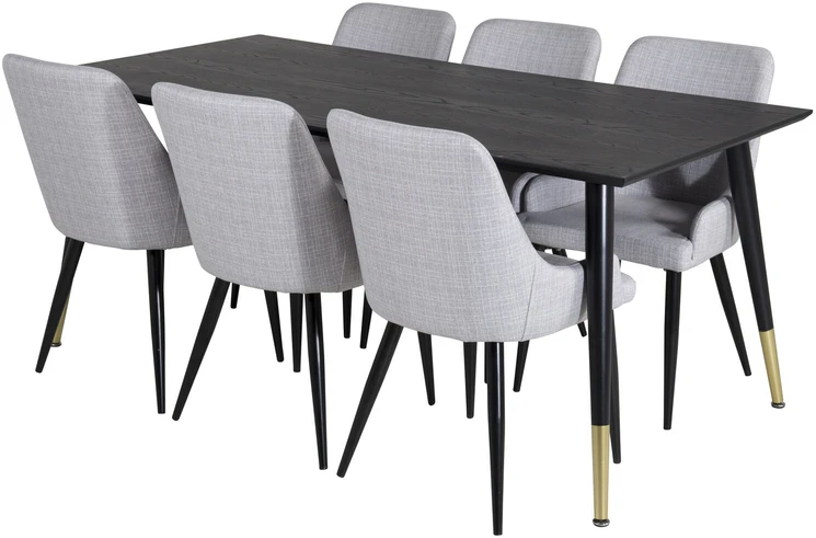 Venture Design Valgomojo stalas ir kėdės rinkinys, Dipp ir Plaza, 180x90 cm, Juoda ir Šviesiai Pilka