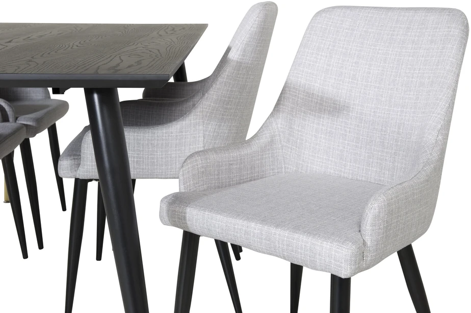 Venture Design Valgomojo stalas ir kėdės rinkinys, Dipp ir Plaza, 180x90 cm, Juoda ir Šviesiai Pilka