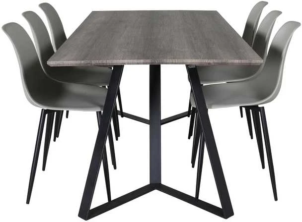 Venture Design Valgomojo stalas ir kėdės komplektas, Marina ir Polar, 180x90 cm ir 81x45.5 cm, Pilka ir Juoda
