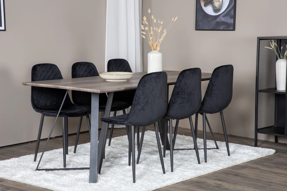 Venture Design Valgomojo stalas ir kėdės rinkinys, Marina ir Polar Diamond, 180x90 cm ir 52x86 cm, Juoda ir Pilka