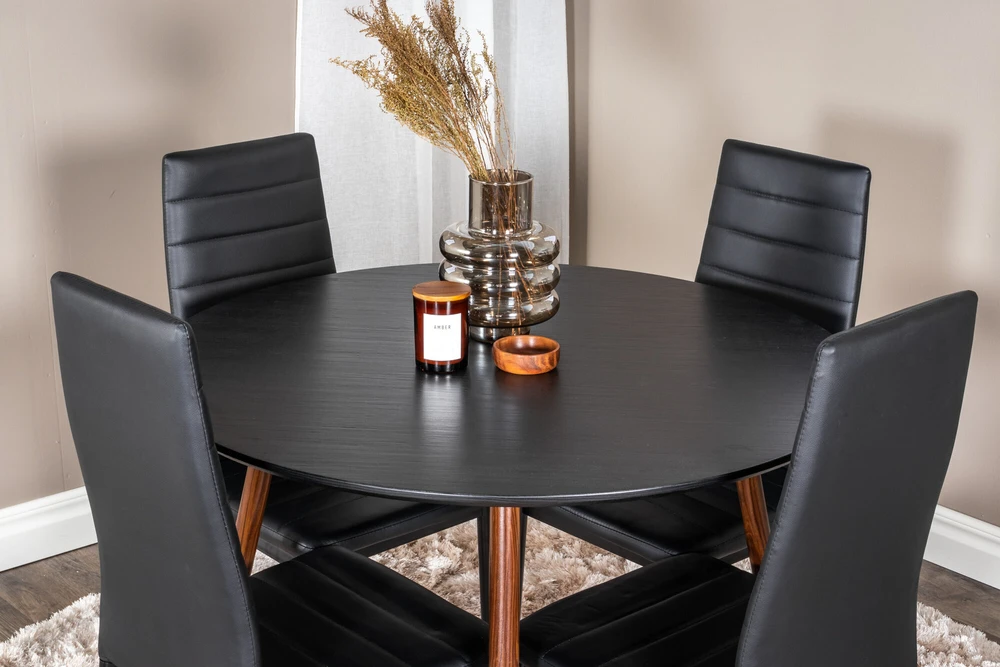 Venture Design Valgomojo stalas ir kėdės rinkinys, Plaza ir Slim, 100x48 cm, juoda ir riešutas