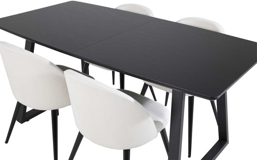 Venture Design Valgomojo stalas ir kėdės rinkinys, Inka ir aksomas, stalas: 75x160x85 cm, kėdė: 57x76.5x50 cm, juoda ir beždžioji