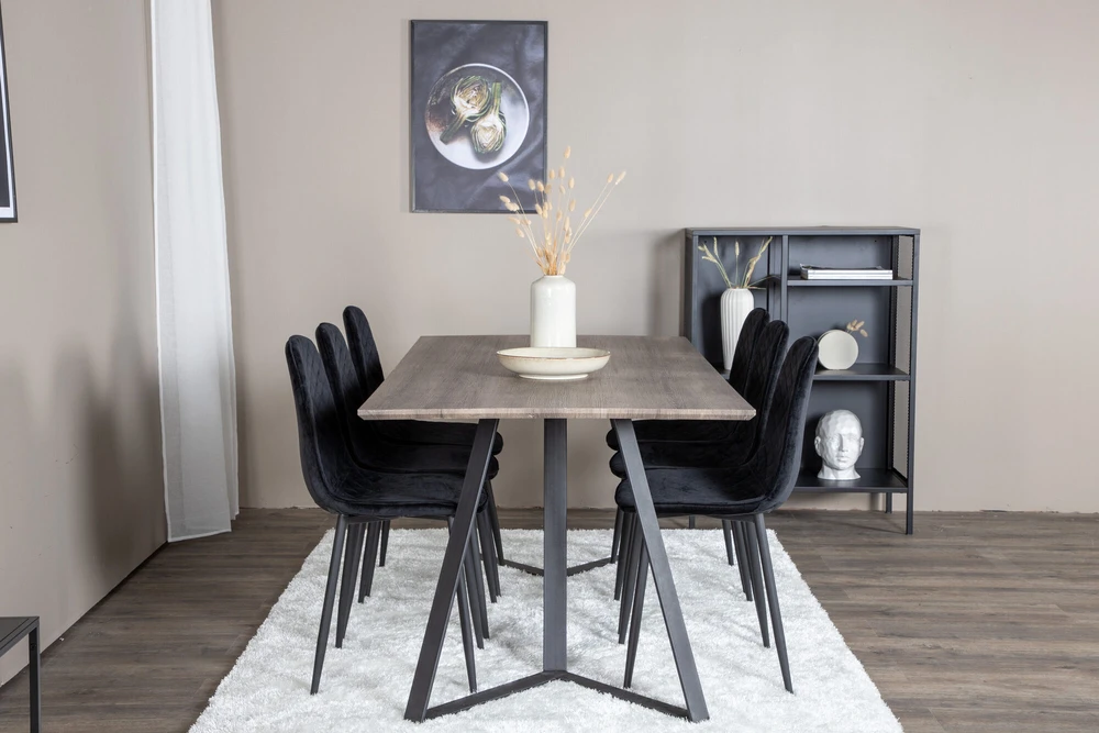 Venture Design Valgomojo stalas ir kėdės rinkinys, Marina ir Polar Diamond, 180x90 cm ir 52x86 cm, Juoda ir Pilka